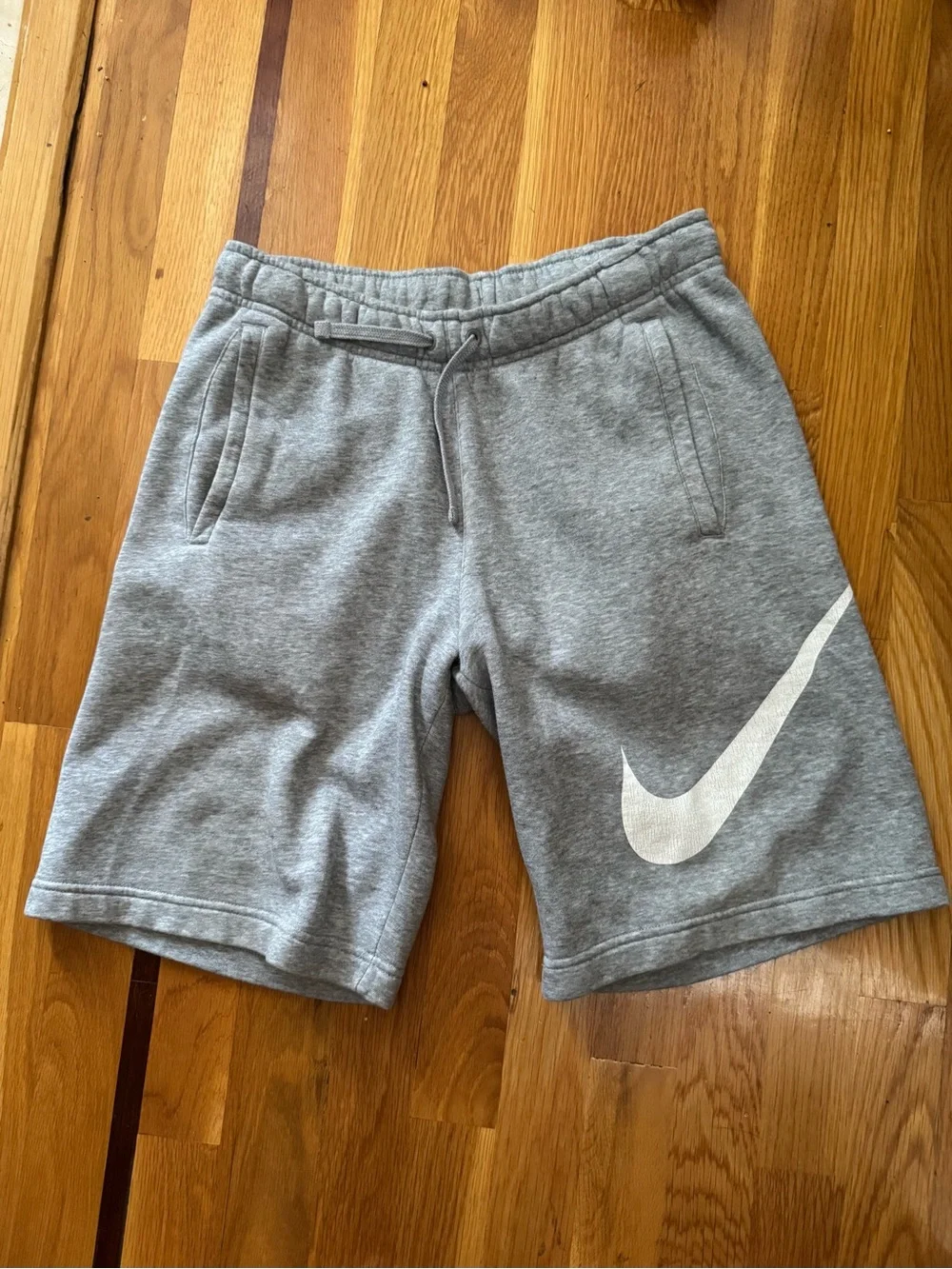Nike Gray Fleece Shorts with White Swoosh